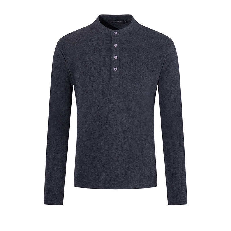Herren Feinstrick-Langarmshirt mit Stehkragen und Knopfleiste Drune