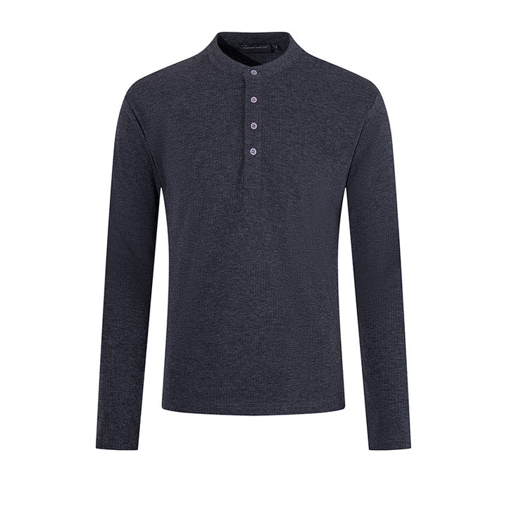 Herren Feinstrick-Langarmshirt mit Stehkragen und Knopfleiste Drune