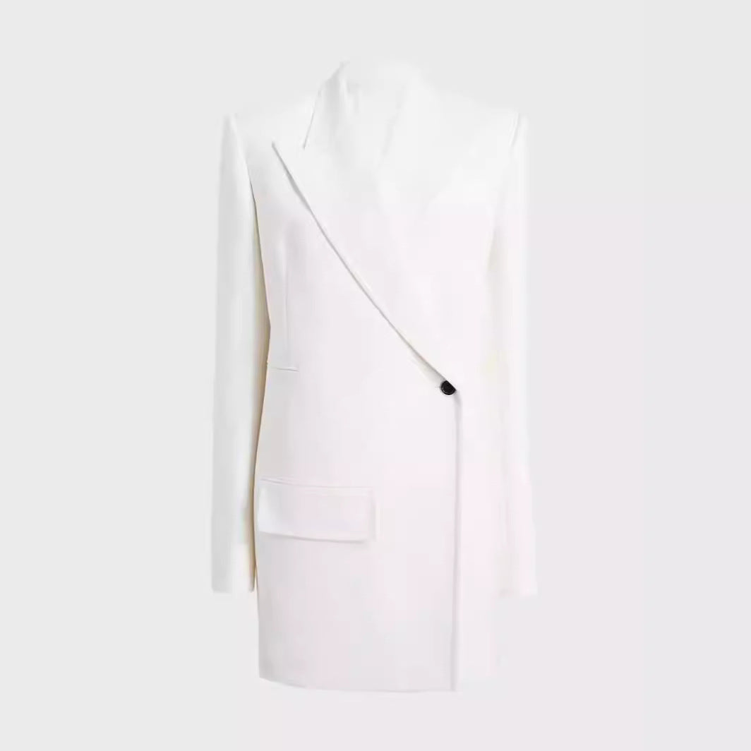 Damen Minimalistischer Longblazer mit asymmetrischer Ein‑Knopf‑Front und cleanem Longline‑Schnitt Drune