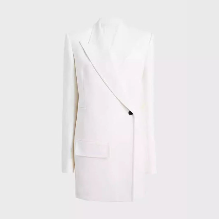 Damen Minimalistischer Longblazer mit asymmetrischer Ein‑Knopf‑Front und cleanem Longline‑Schnitt Drune