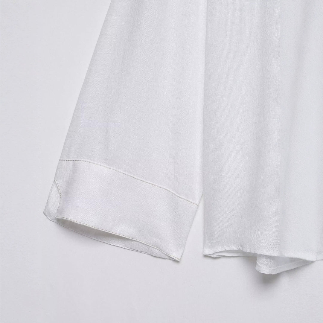 Damen Weites Tunika-Blusenshirt mit V‑Ausschnitt und halber Knopfleiste Drune