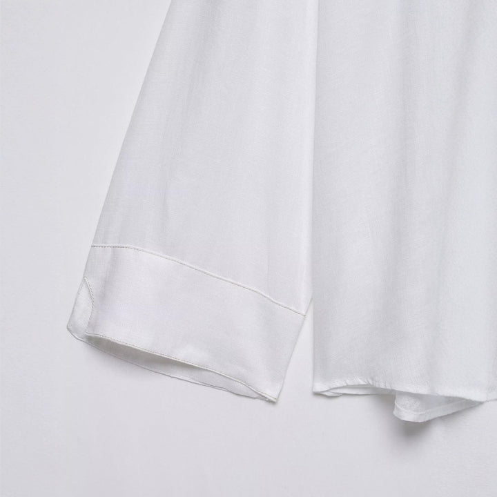 Damen Weites Tunika-Blusenshirt mit V‑Ausschnitt und halber Knopfleiste Drune