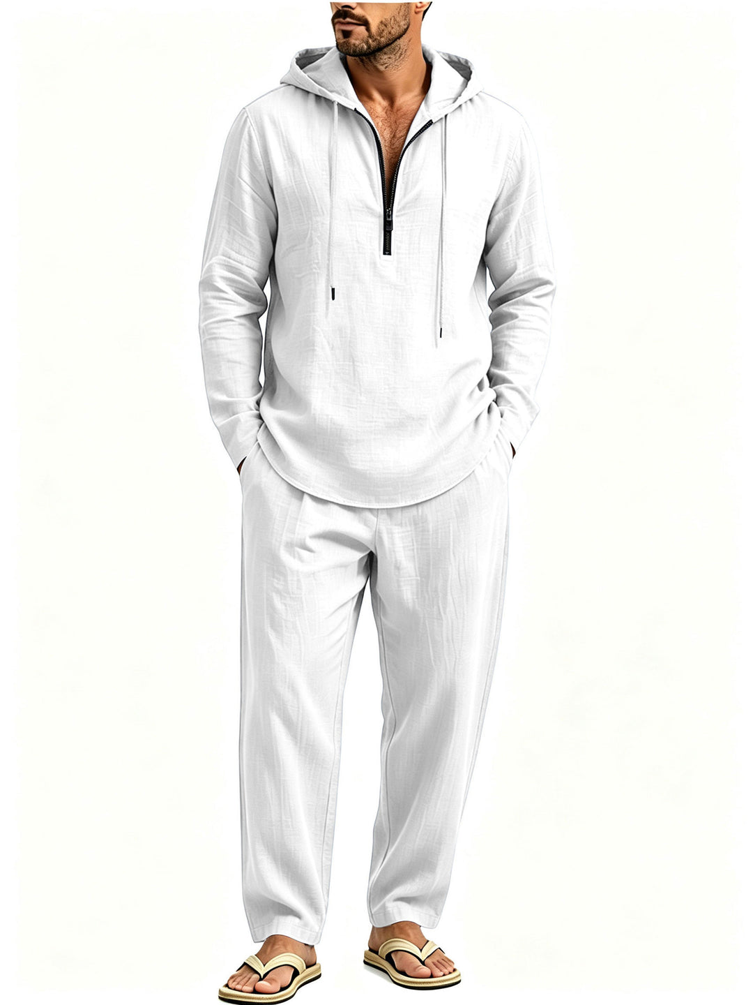 Herren Lässiges Lounge-Set mit Halbzip-Kapuzenpullover und locker sitzender Freizeit-Hose Drune