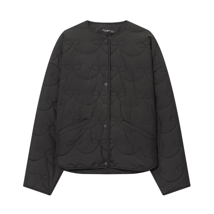 Damen Steppjacke ohne Kragen mit dekorativer Schleifen‑Steppung und Druckknopfverschluss Drune