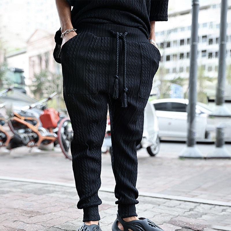 Herren Strukturiertes Strick-Loungewear-Set mit V-Ausschnitt und Tunnelzug-Jogginghose Drune