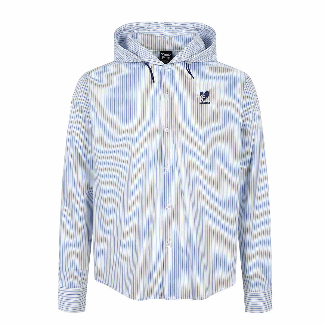 Unisex Gestreiftes Kapuzen‑Hemd im Overshirt‑Stil mit verdeckter Knopfleiste und Logo‑Stick Drune