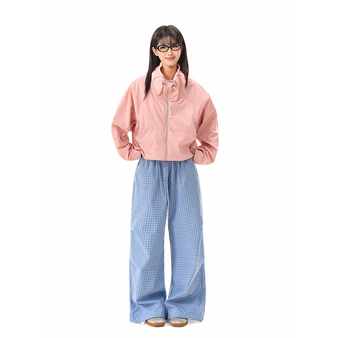 Damen Leichte Cropped Übergangsjacke mit hohem Stehkragen und Reißverschlusstaschen Drune