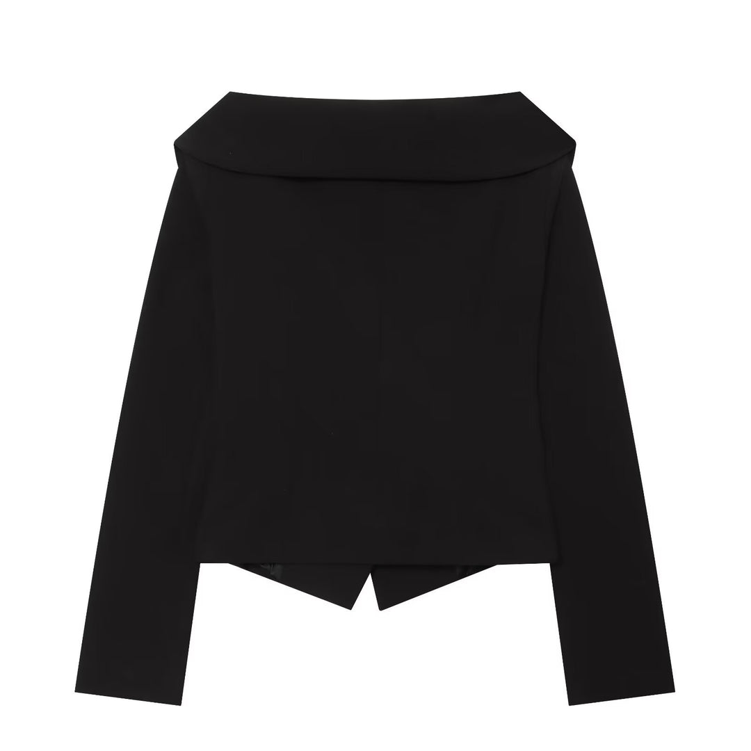 Damen Cropped-Blazer mit weitem Schalkragen und asymmetrischem Saum Drune