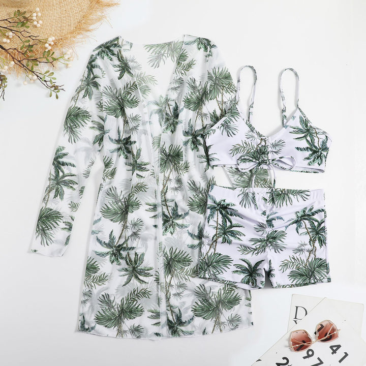 Damen Bikiniset mit floralem Oberteil und luftiger Wickeljacke Drune