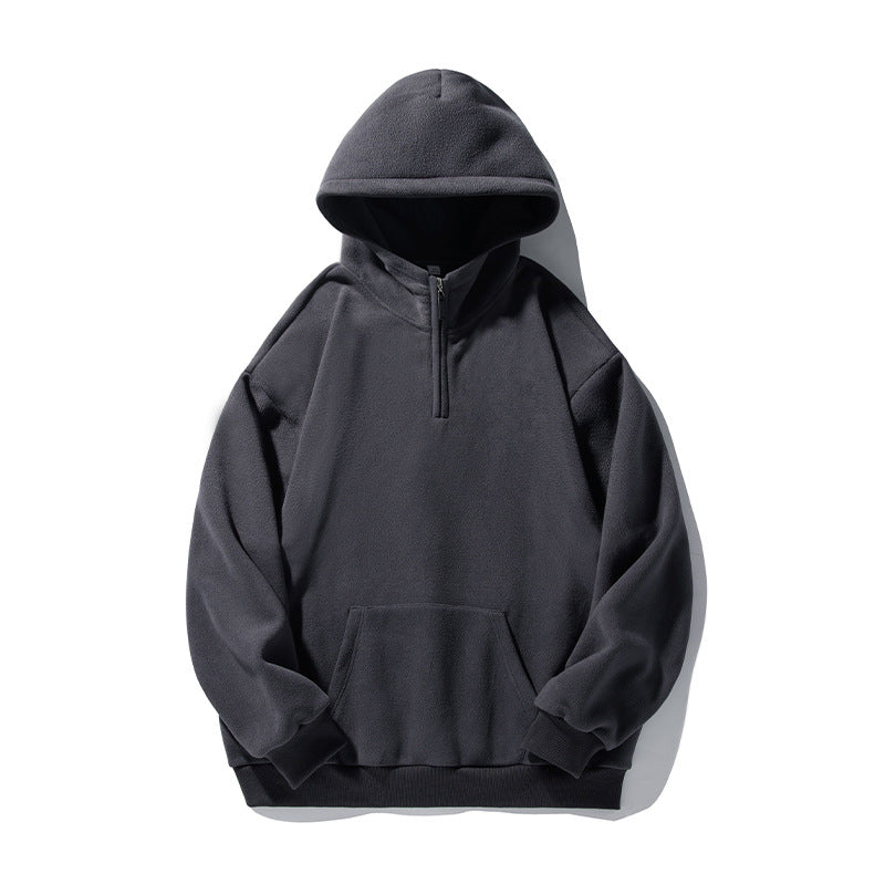 Unisex Thermo-Fleece-Hoodie im Boxy-Schnitt mit Halbzip und Kängurutasche Drune