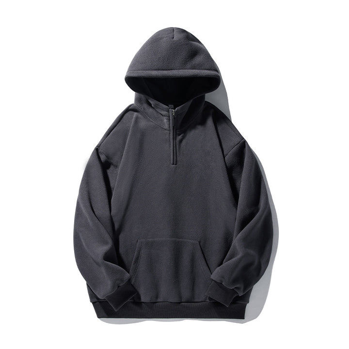 Unisex Thermo-Fleece-Hoodie im Boxy-Schnitt mit Halbzip und Kängurutasche Drune