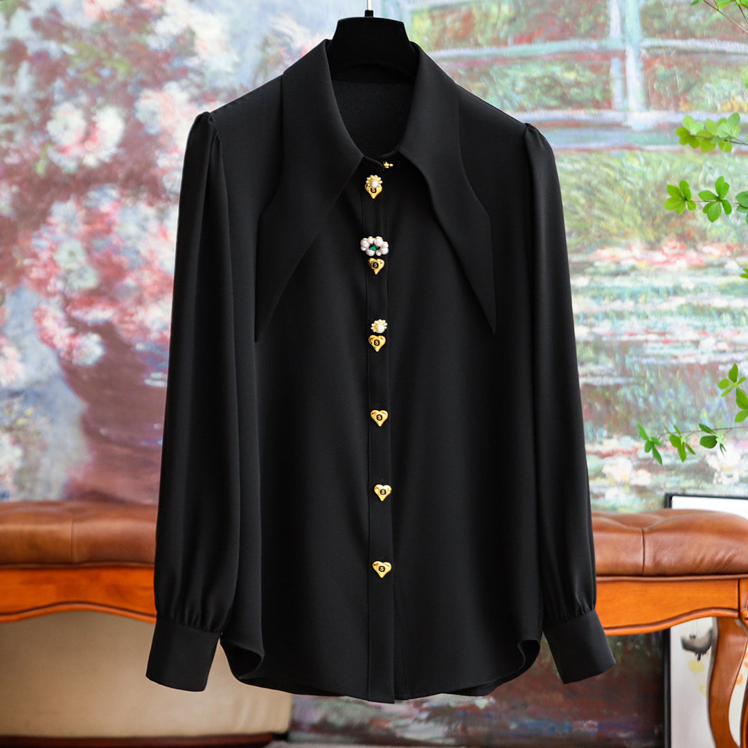 Damen Elegante und raffinierte Bluse mit Schmuckknöpfen Drune