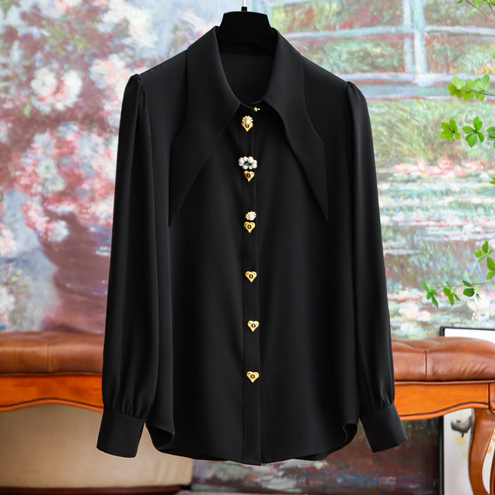 Damen Elegante und raffinierte Bluse mit Schmuckknöpfen Drune