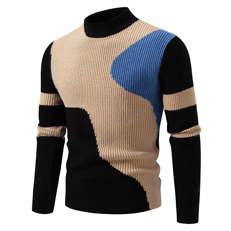 Herren nan gerippter Feinstrickpullover mit Stehkragen und kontrast-Blockdesign Drune