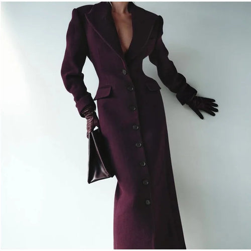 Damen Wollmantel mit eleganter Passform und dekorativen Knopfdetails Drune