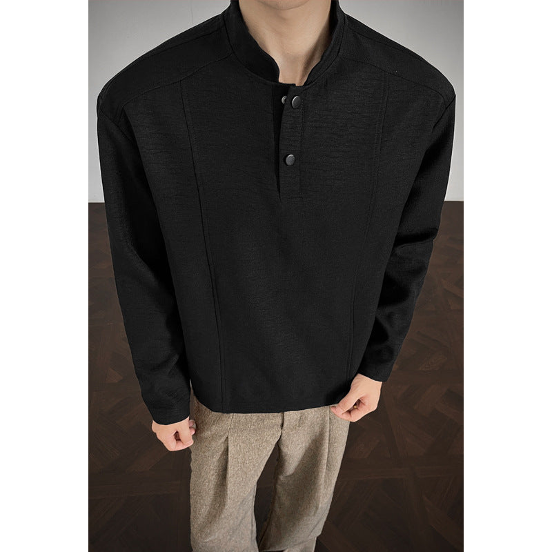 Herren Lässiger Longsleeve mit Stehkragen Drune