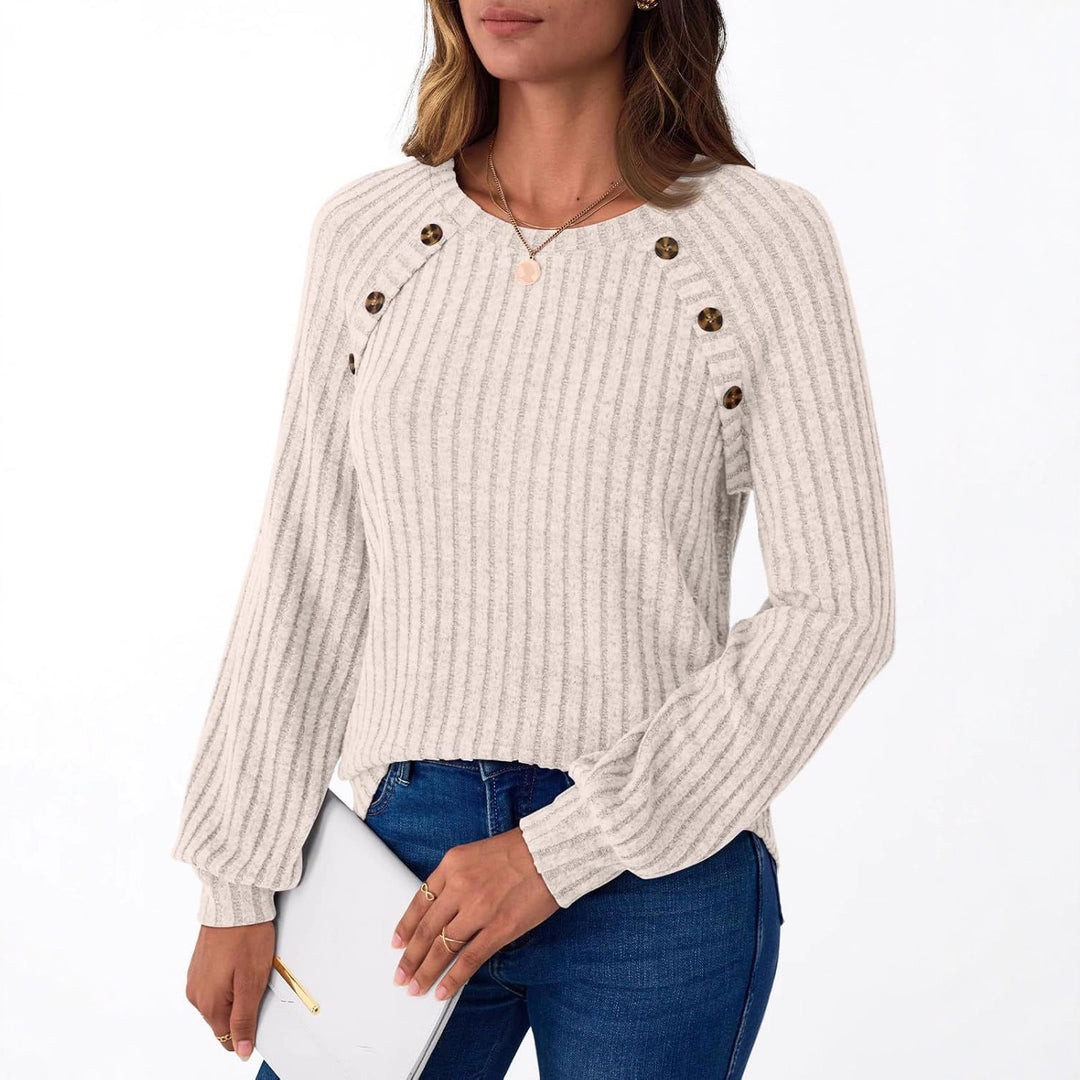 Damen Strickpullover mit dekorativen Knöpfen und feiner Rippstruktur Drune