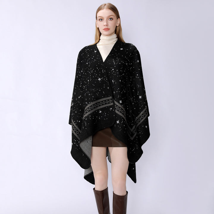 Damen Oversize-Umhangcape aus Wollmix mit zweifarbiger Wendestruktur Drune