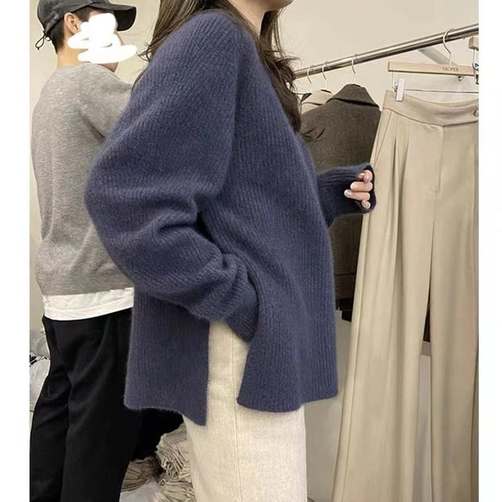 Damen luxuriöser und bequemer Strickpullover mit feiner Rippstruktur Drune