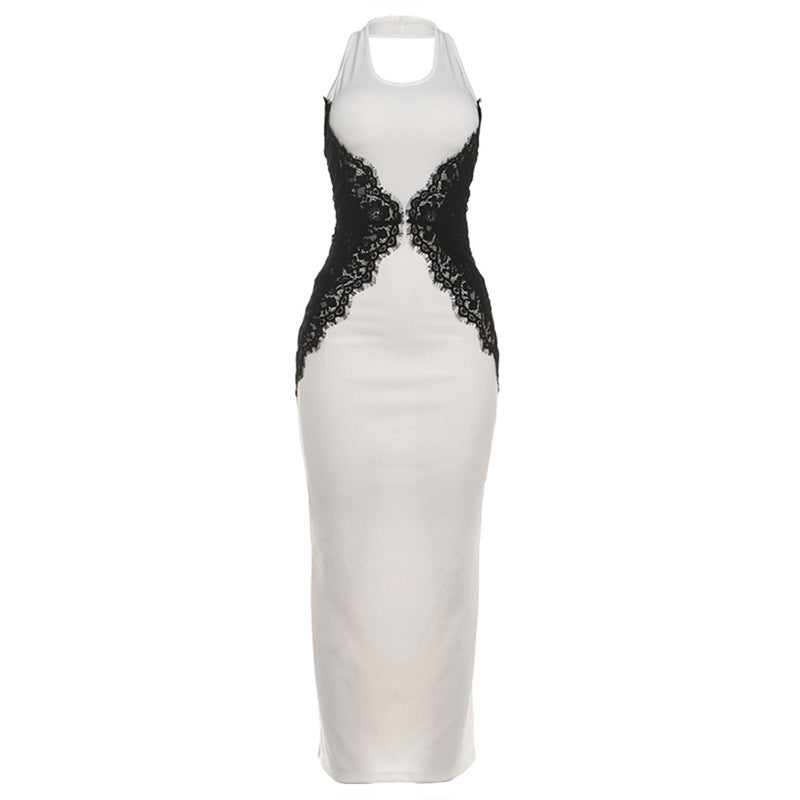 Damen Elegantes Spitzen-Maxikleid mit tiefem Schlüssel-Ausschnitt und figurformendem Design Drune