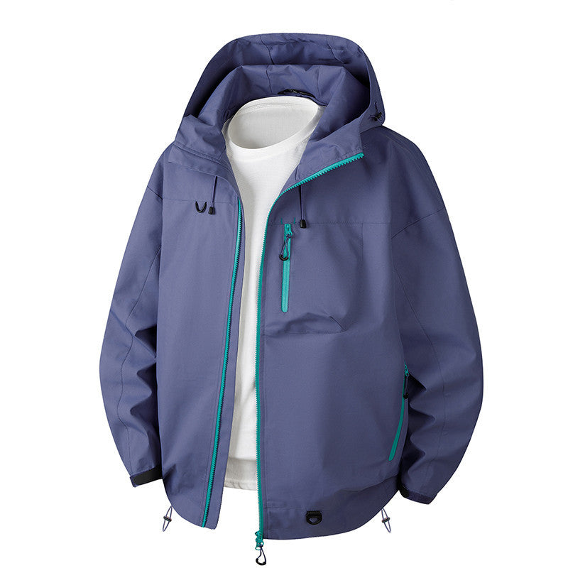 Herren Urbane Schutz-Softshelljacke mit verstellbarer Kapuze, Kontrast-Reißverschlüssen und Brusttasche Drune
