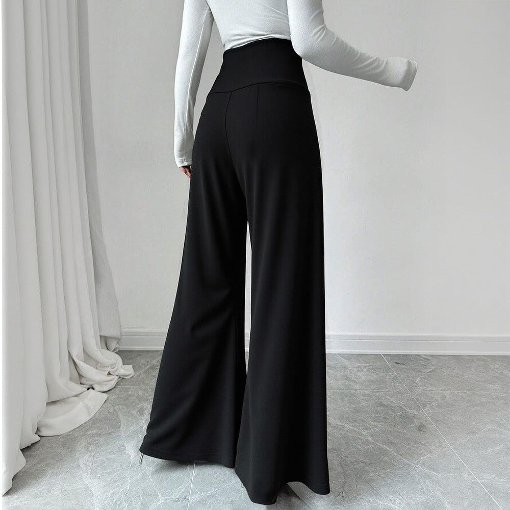 Damen Weite Palazzo-Hose mit hoch tailliertem Bund und dekorativen Knopfdetails Drune