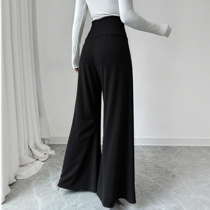 Damen Weite Palazzo-Hose mit hoch tailliertem Bund und dekorativen Knopfdetails Drune