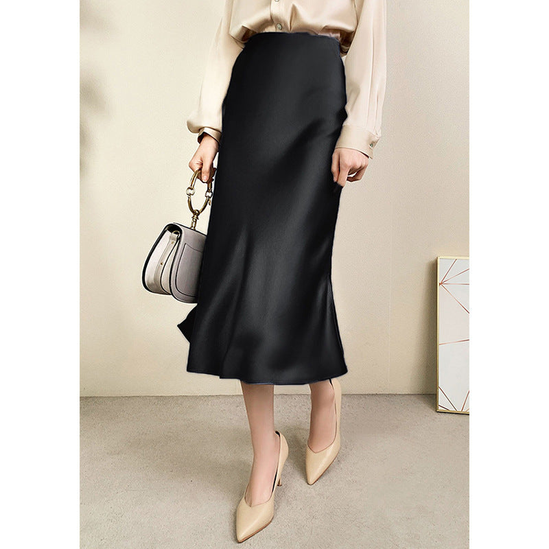 Damen Satin-Midirock in Bias-Cut mit hoher Taille und Seitenschlitz Drune