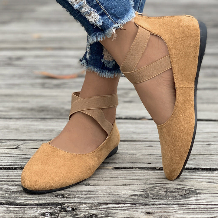 Damen elegante Ballerinas mit gekreuztem Riemen und weichem Obermaterial Drune