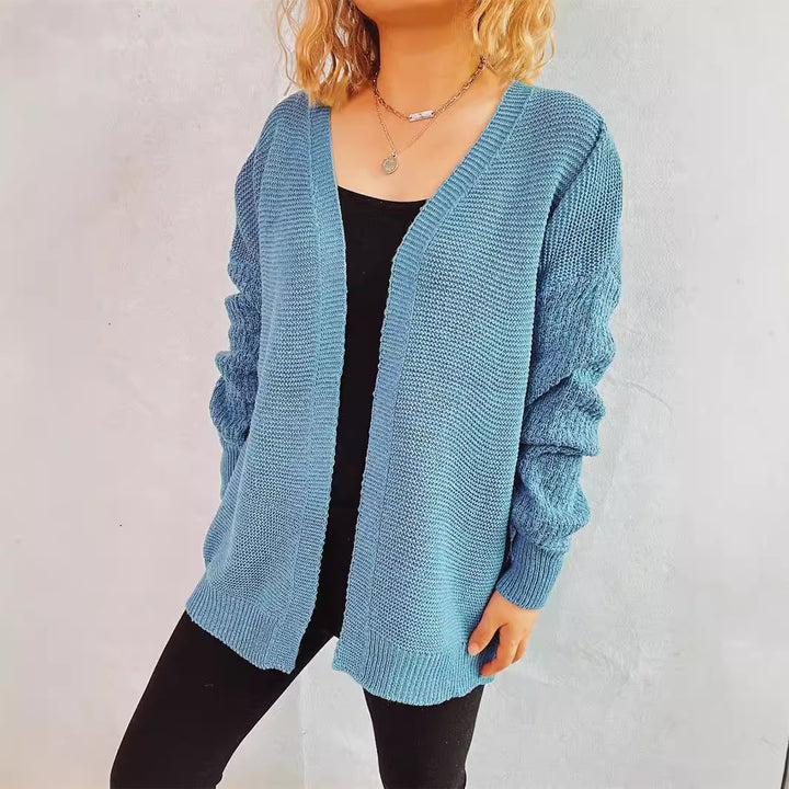 Damen Strickjacke mit strukturiertem Häkelmuster und offenen Vorderteilen Drune