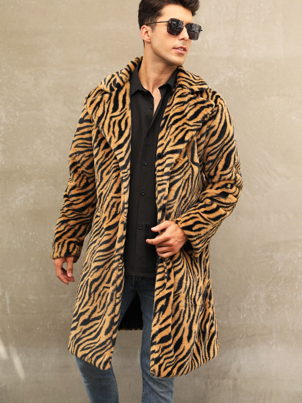 Herren Modischer und bequemer Zebra-Fellmantel Drune