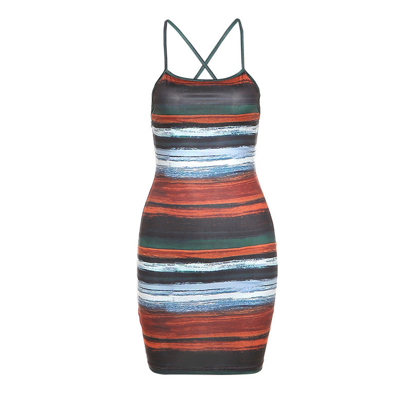 Damen Bodycon Kleid mit verführerischem Streifenmuster und feinen Spaghettiträgern Drune