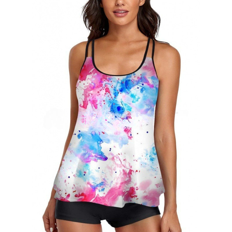 Damen Sportliches Tankini-Set mit bequemem Shorts und verstellbaren Trägern Drune
