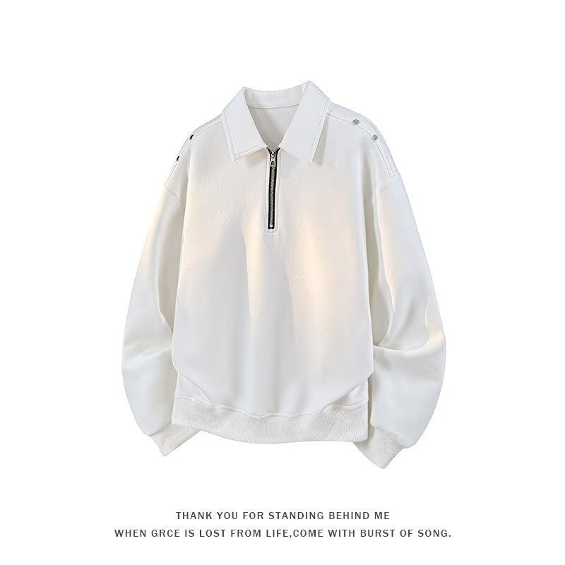 Herren Oversized Sweatshirt mit Reißverschluss-Kragen und Druckknopf-Schulterdetail Drune