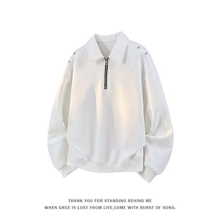 Herren Oversized Sweatshirt mit Reißverschluss-Kragen und Druckknopf-Schulterdetail Drune