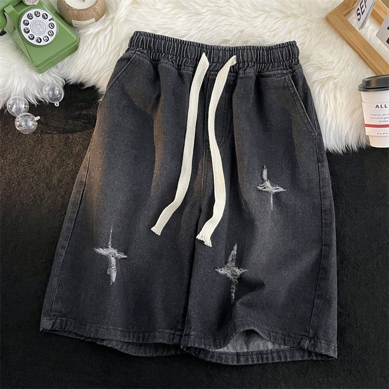Damen Zerrissene Denim Bermuda Shorts Drune