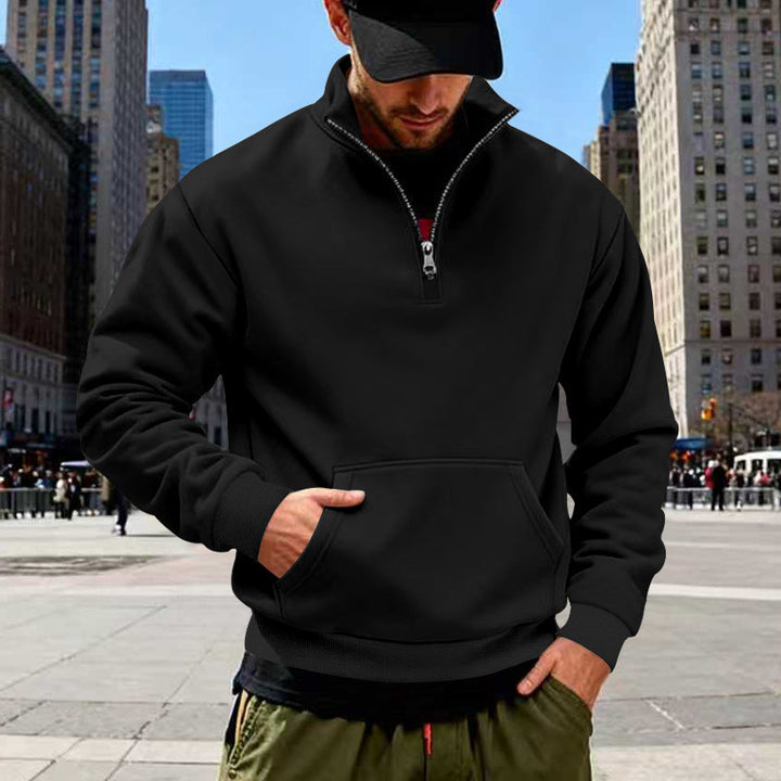 Herren Halbzip-Sweatshirt mit Kängurutasche und Stehkragen Drune