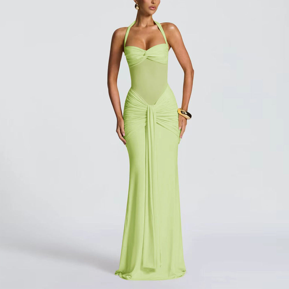 Damen nan figurbetontes Neckholder-Abendkleid mit transparentem Mesh-Einsatz und geraffter Hüftpartie Drune