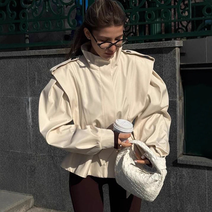 Damen Taillierte Peplumjacke mit Bindegürtel und voluminösen Ärmeln Drune