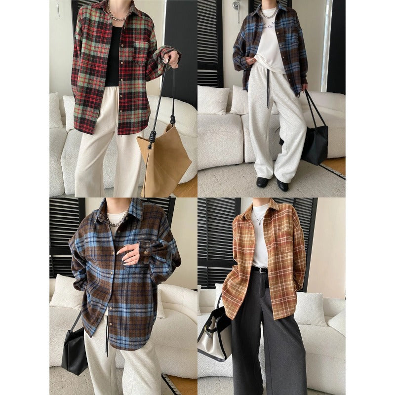 Damen Karo-Hemdjacke mit lässigem Schnitt und praktischen Taschen Drune