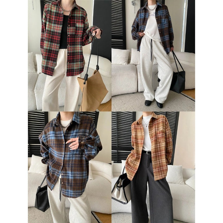 Damen Karo-Hemdjacke mit lässigem Schnitt und praktischen Taschen Drune