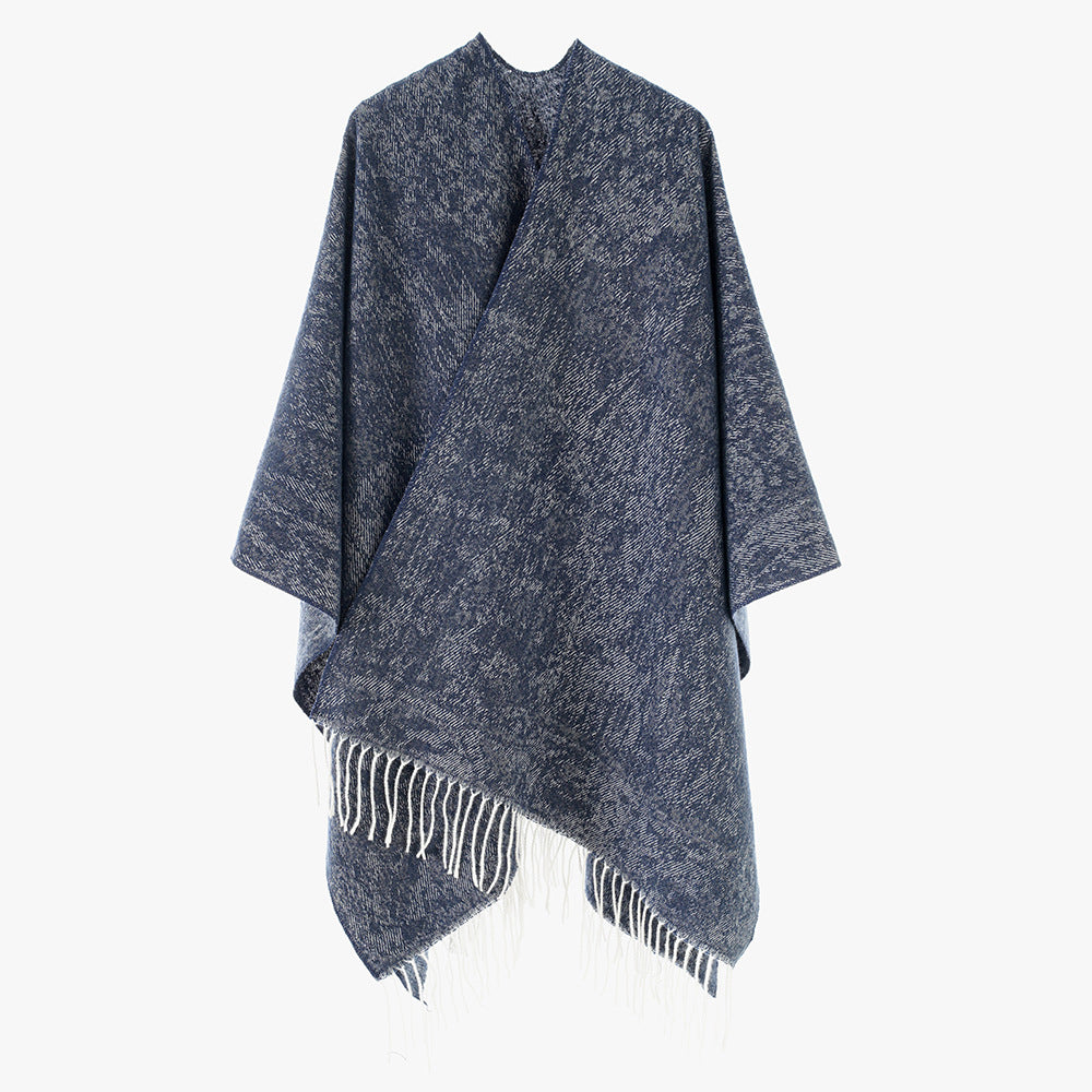 Damen Poncho aus Wollmisch-Strick mit Fransen und weitem Oversize-Schnitt Drune