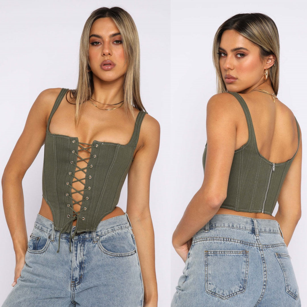 Damen Cropped Oberteil mit Schnürung und figurbetontem Schnitt Drune