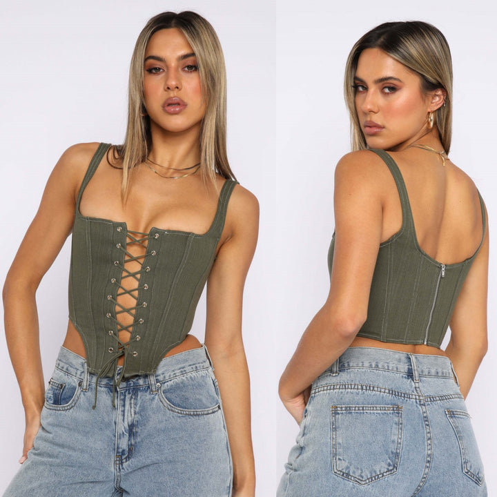 Damen Cropped Oberteil mit Schnürung und figurbetontem Schnitt Drune
