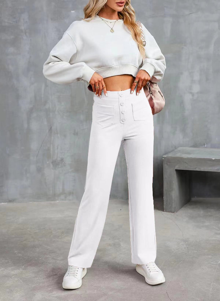 Damen Hochtaillierte Wide‑Leg Hose mit aufgesetzten Taschen Drune