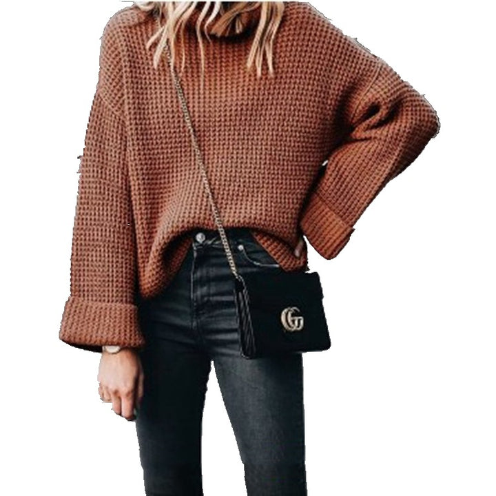 Damen Grobstrick Pullover mit hohem Kragen und weitem Schnitt Drune