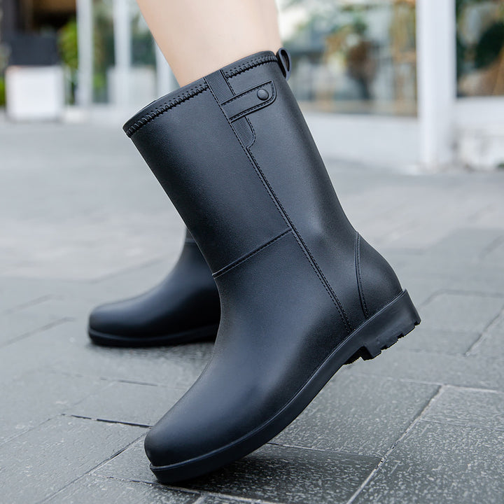 Damen Mittelhohe nahtlose Regenstiefelette aus flexiblem Vollgummi mit griffiger Profilsohle Drune