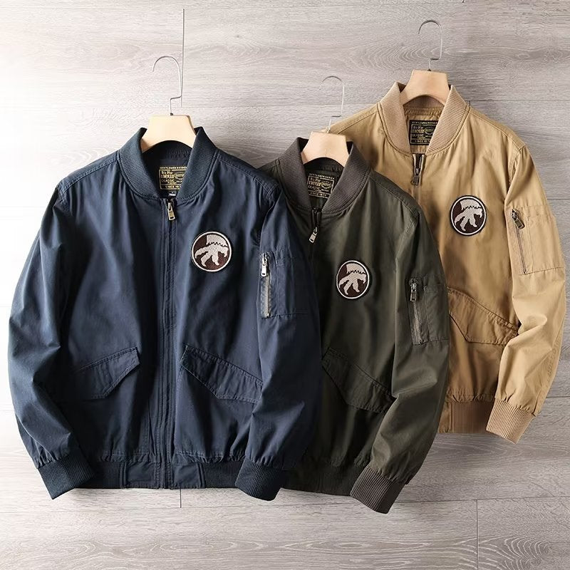 Herren Casual Bomberjacke mit Reißverschluss, Brustpatch und Ärmel-Taschendetail Drune