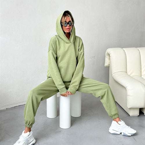 Damen Sportliches Freizeit-Set mit übergroßem Kapuzensweatshirt und lässiger Jogginghose Drune