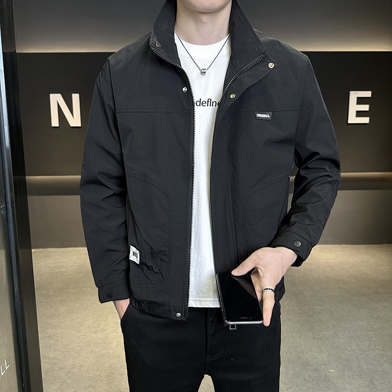 Herren Leichte Winddichte Freizeitjacke mit Stehkragen und Elastischen Bündchen Drune